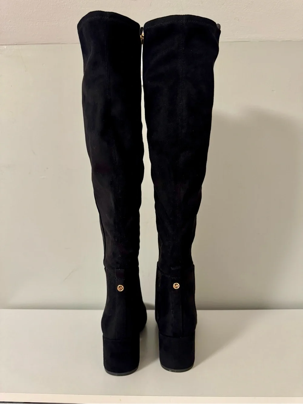NWOT Michael Kors Braden Black Suede Knee High Block Heel Boots Sz 7